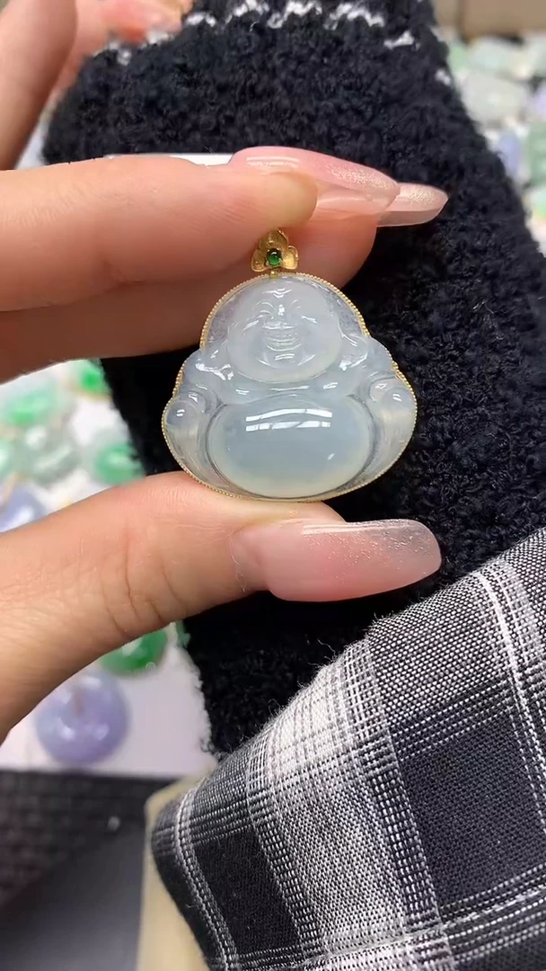 颈饰18K金镶嵌翡翠a货支持复检百元以上9元证书费自理