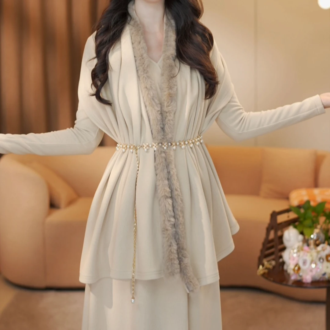 七七-秋冬暖杏时尚百搭自带毛领围脖披肩-LQ11029