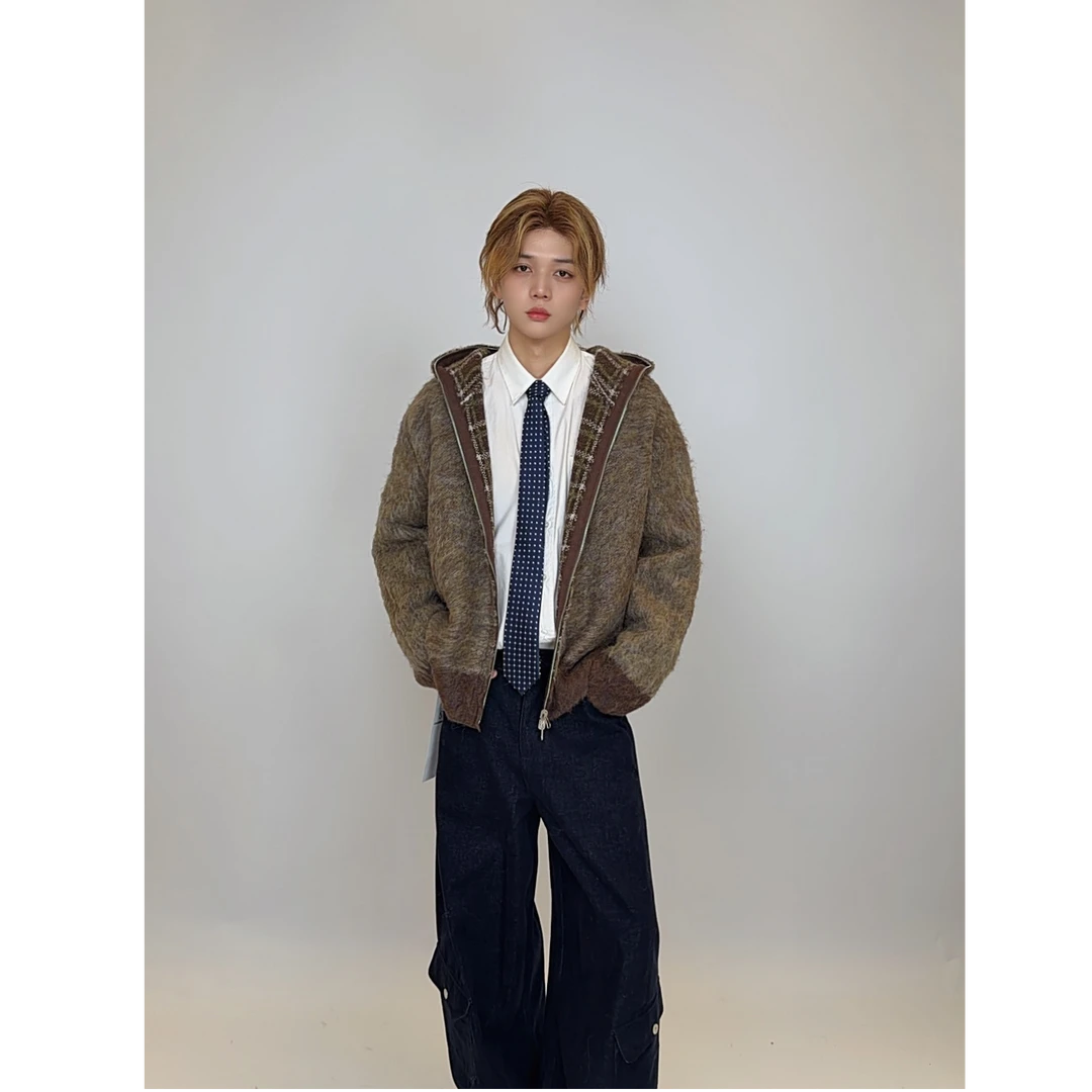 趋势男冬季针织连帽海马开衫针织衫毛衣纯色双面秋冬保暖