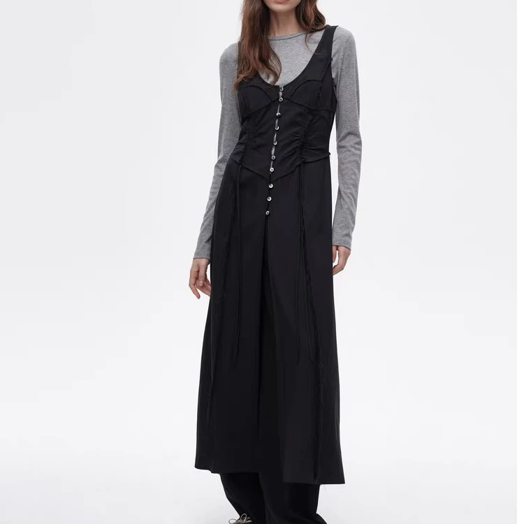 AVVENN 2025春季新品多层次立体感拼接式拼色连衣裙AL11101652女