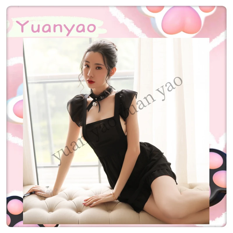 缘遥【柏雪】网红爆款甜美纯欲雪纺性感薄纱设计带铃铛清透居家睡裙