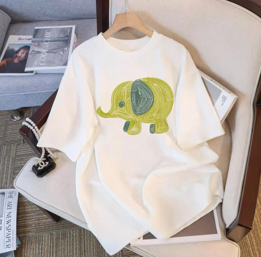 新款夏季短袖纯棉男女休闲透气时尚百搭圆领印花T恤 小象