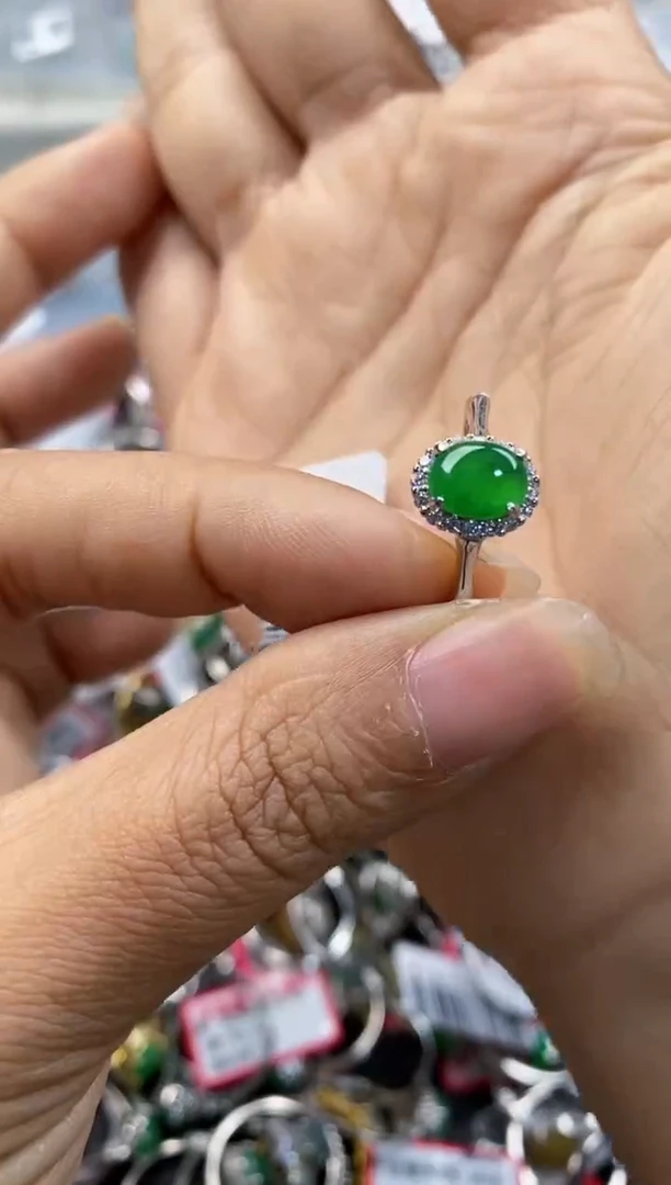 银S925镶嵌戒指翡翠555---1