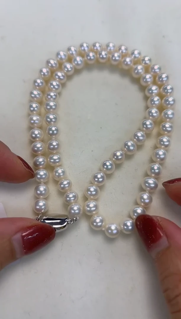 颈饰银S925镶嵌淡水珍珠幸**多6.5-7无核白珠项链