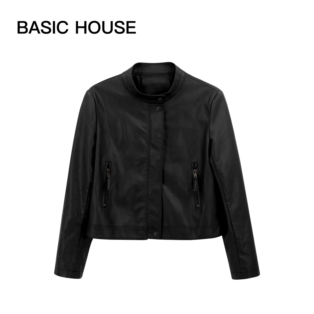 Basic House/百家好BZ24年春秋时尚立领显瘦皮衣外套B0823B50132