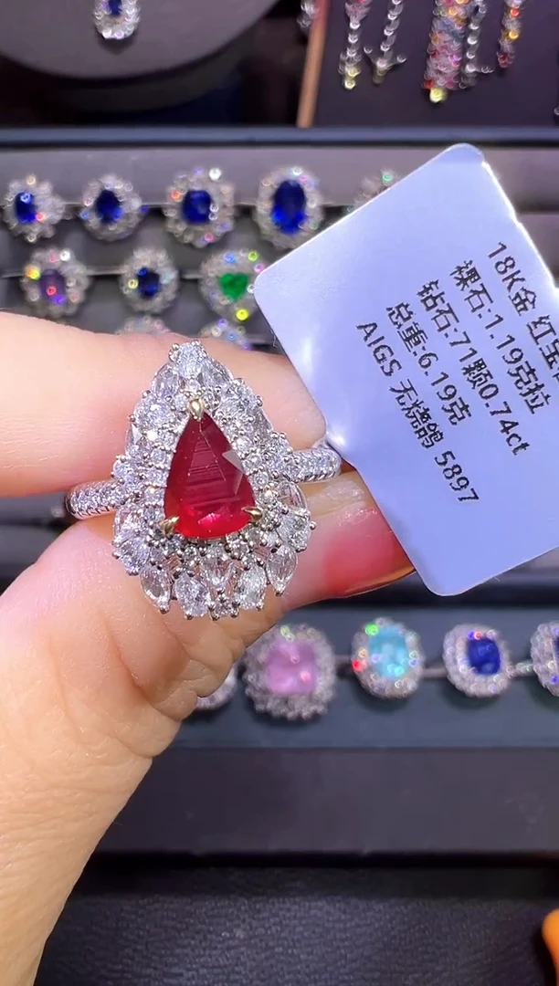 18K金镶嵌戒指红宝石1.19CT/AIGS无烧鸽血红