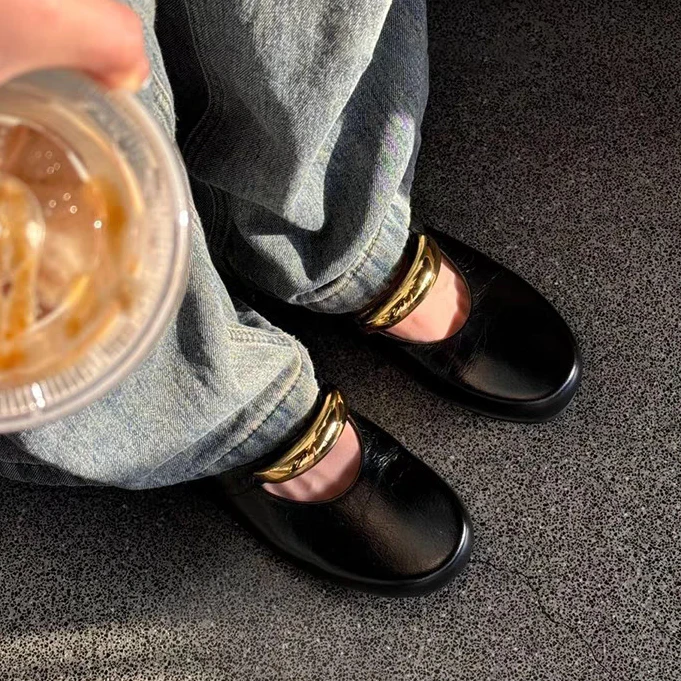 软皮裂纹银色玛丽珍单鞋2025年春夏季新款百搭浅口内增休闲单鞋