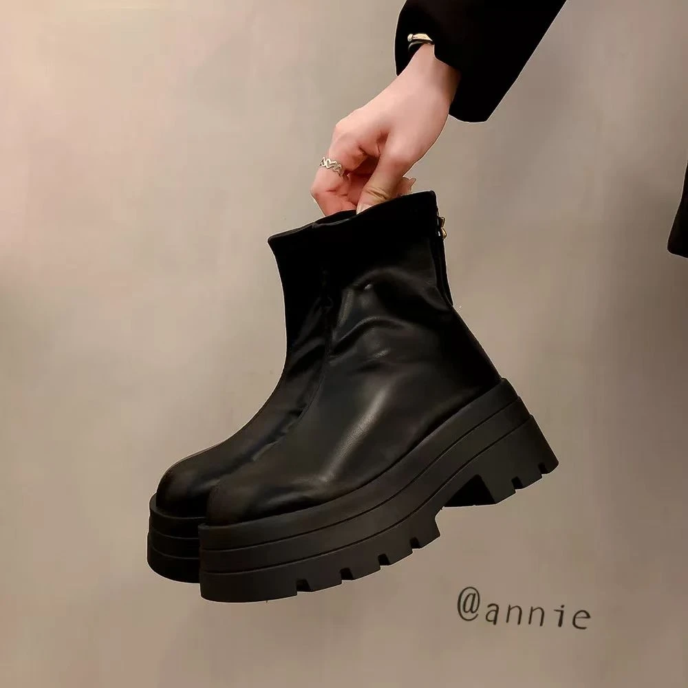 时尚百搭马丁靴厚底短靴英伦风秋冬瘦瘦靴A8199
