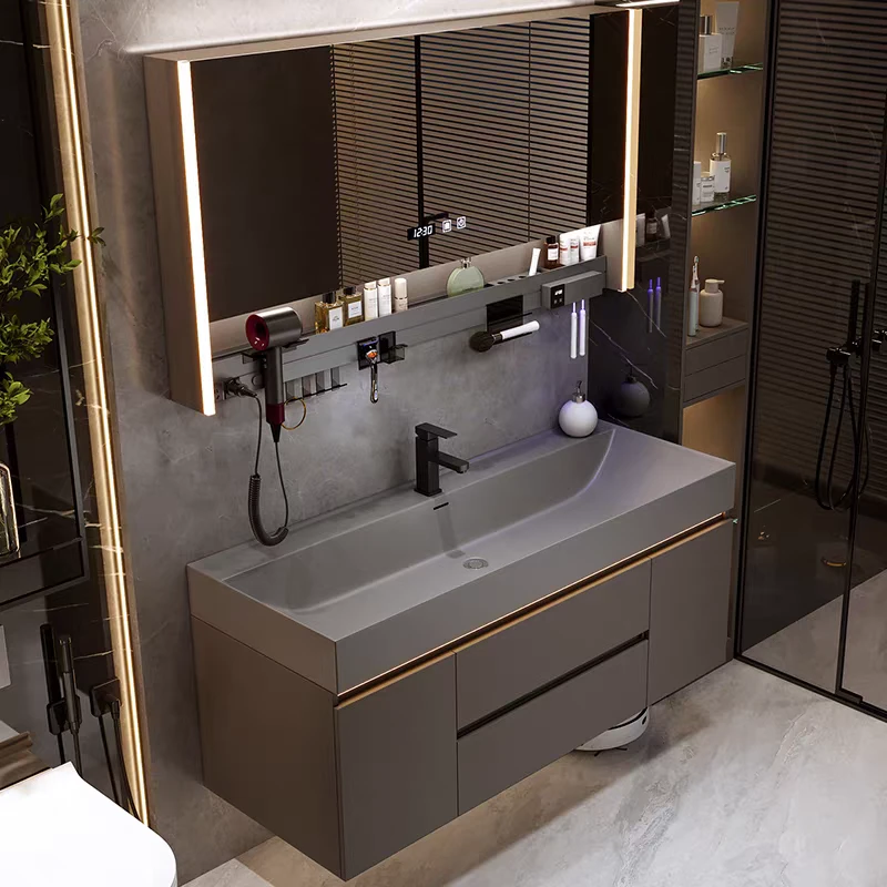 【意式极简风鎏金石海洋盆】一体盆浴室柜组合卫生间洗漱台洗手盆柜