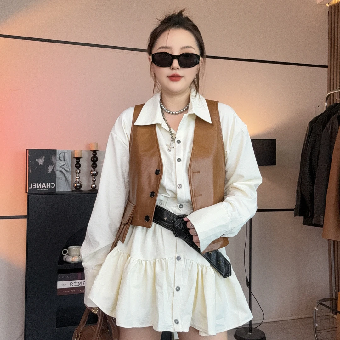 真皮马甲女高级感短款休闲百搭时尚V领绵羊皮坎肩无袖皮衣外套