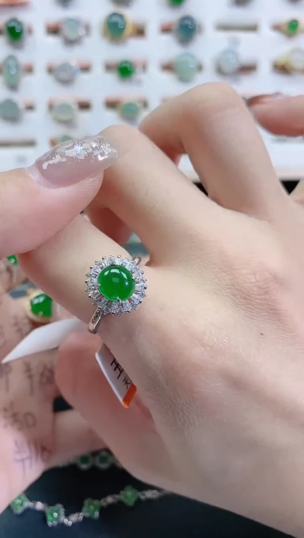 银S925镶嵌戒指翡翠天然翡翠