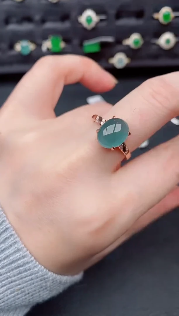 银S925镶嵌戒指翡翠天然a货翡翠87