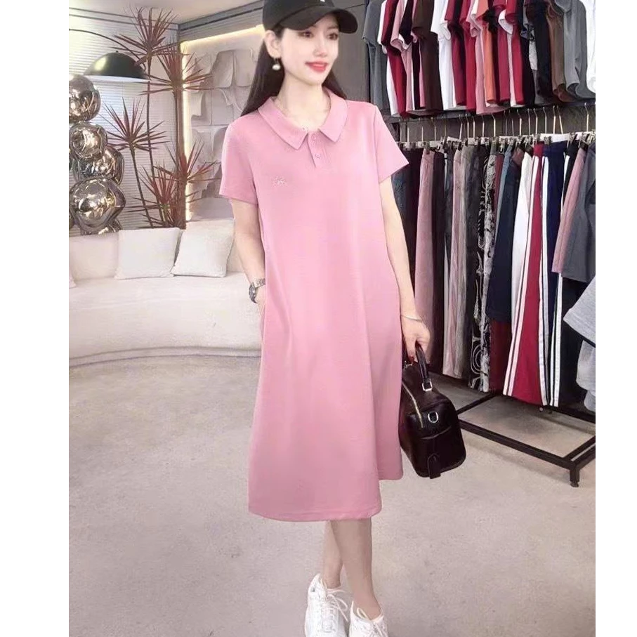夏季娃娃领纯色休闲宽松连衣裙T230