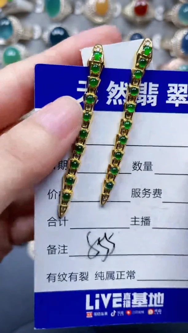 银S925镶嵌翡翠耳饰555