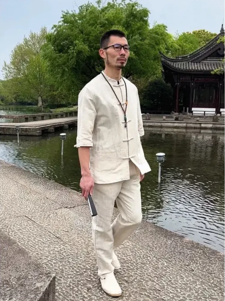 夏季国风棉麻套装男士亚麻唐装衬衫宽松短袖中式男装居士茶禅服