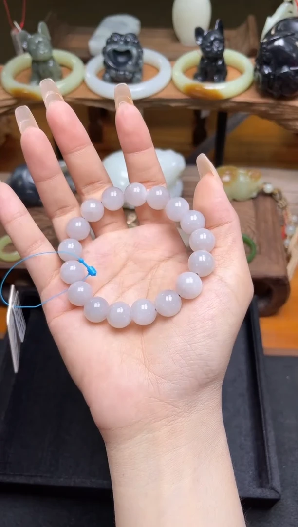 手串未镶嵌和田玉卡12青海烟紫圆珠 9011023有瑕疵