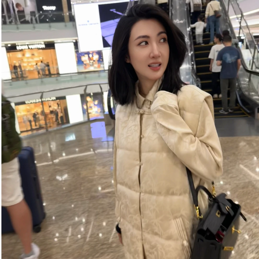 【壁虎服饰】23新/新中式杏色香槟色竹子提花长款衬衫马夹套装