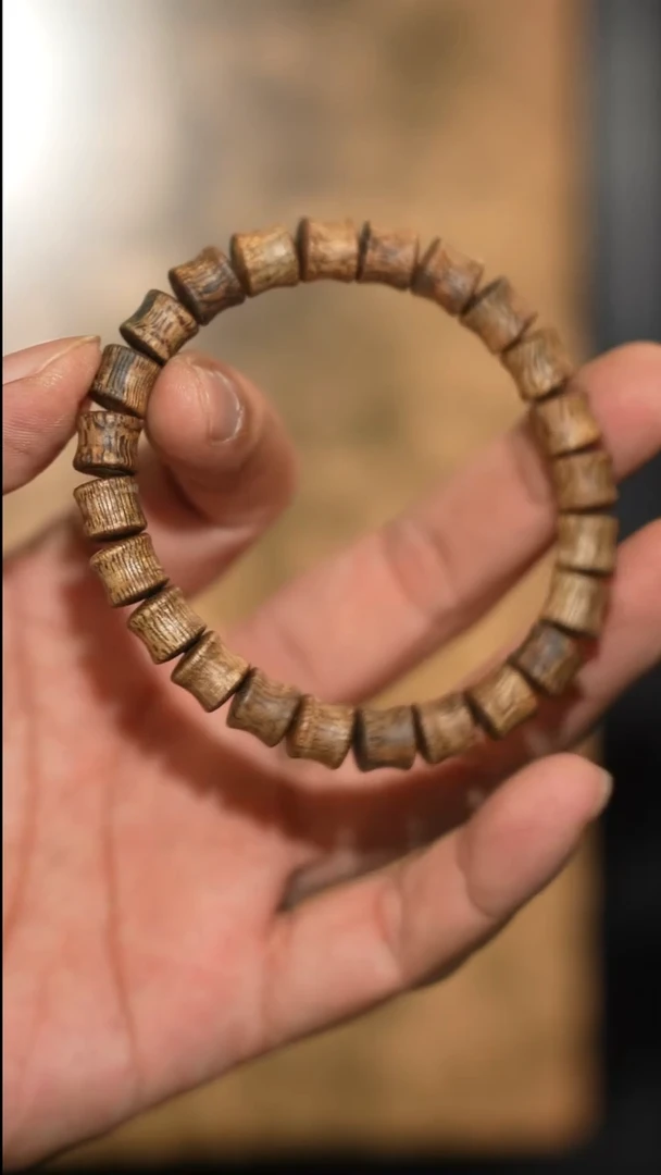 沉香手串海南绿奇楠竹节珠单圈