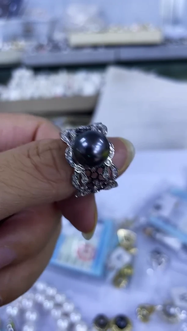 海水珍珠戒圈银S925镶嵌5