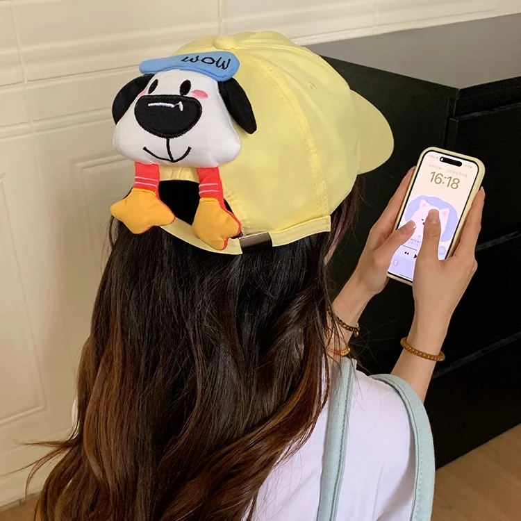 可爱立体小狗玩偶棒球帽女夏季户外百搭显脸小遮阳防晒鸭舌帽子潮