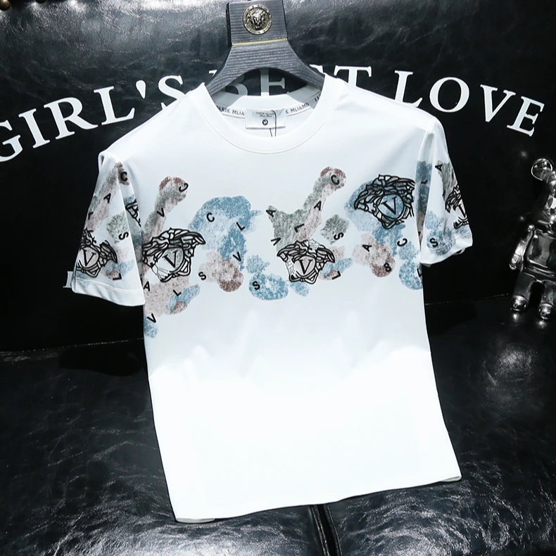 巴韦那奇潮流男士短袖t恤夏季水墨色彩印花时尚百搭帅气半袖体恤