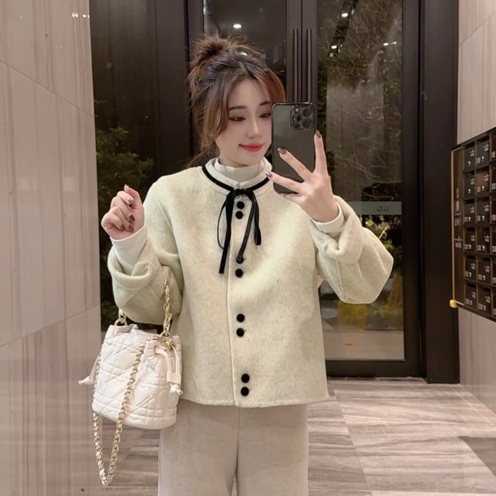 奈奈妮【柔悦双采】双面羊毛外套百搭气质网红款洋气3065