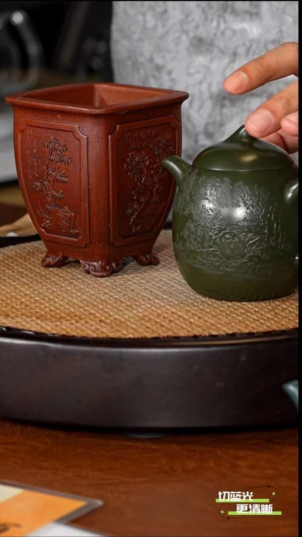 宜兴紫砂 ZCP 绿泥 高茄瓜 270cc 送花盆