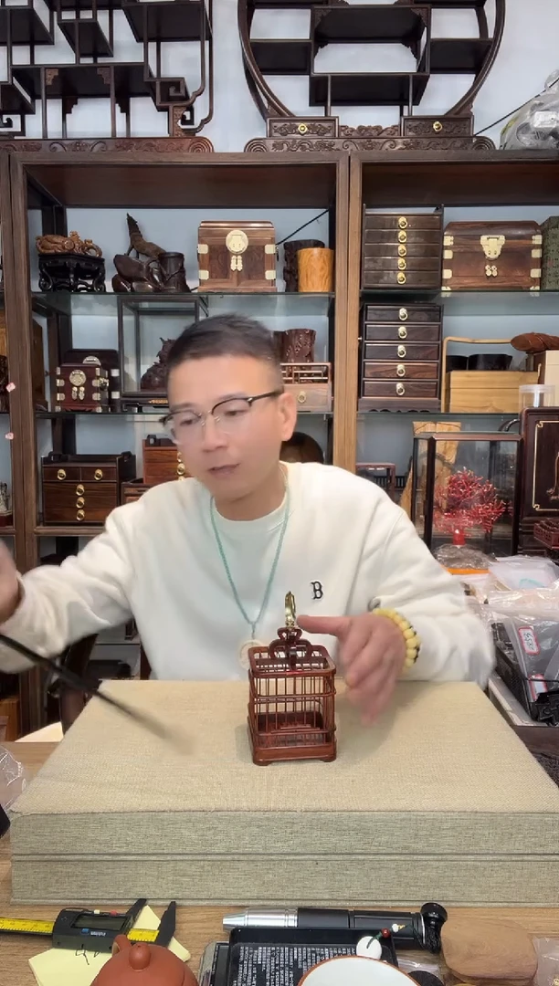 乌木类书架191小叶紫檀正方蝈蝈笼9*16.5