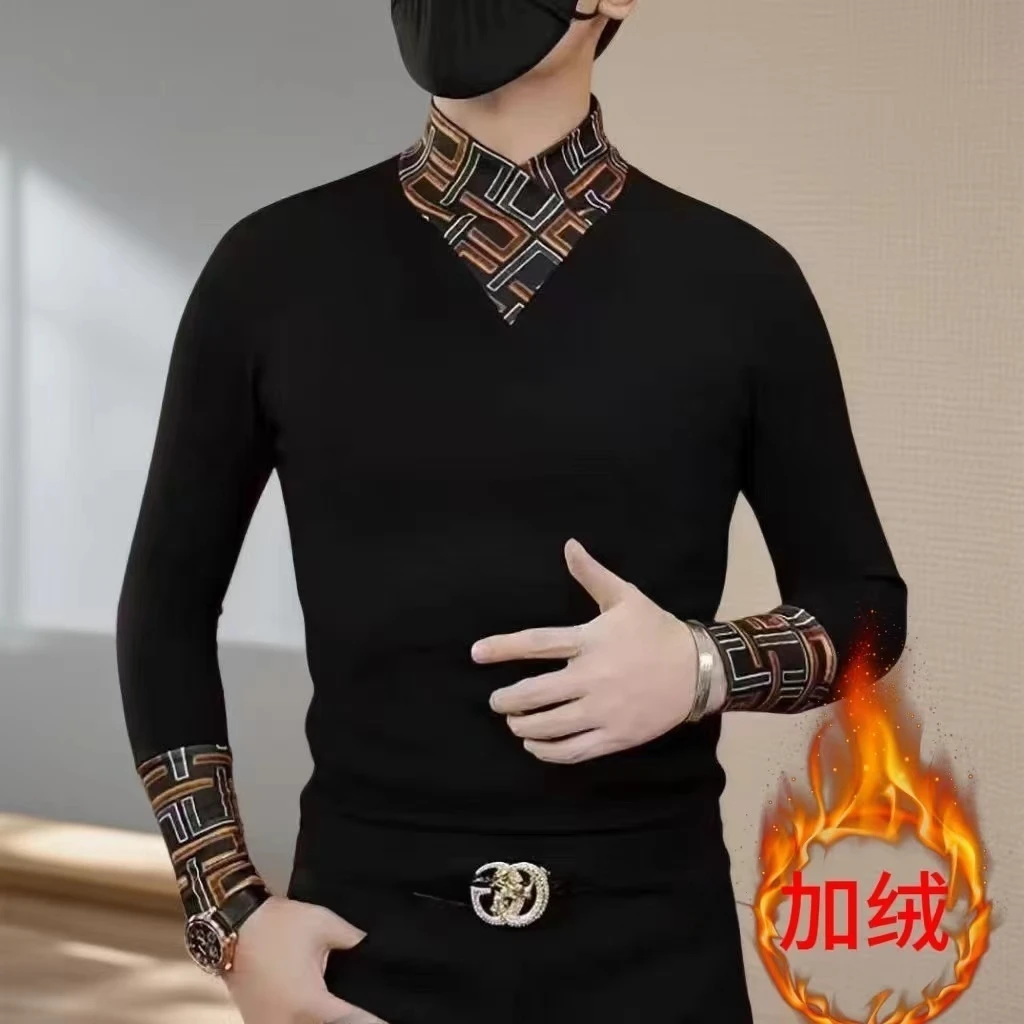 【加绒加厚】男士卫衣2025秋冬季新款潮流轻奢打底衫内搭T恤