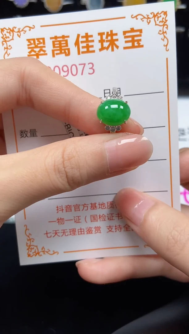 翡翠戒指银S925镶嵌9073