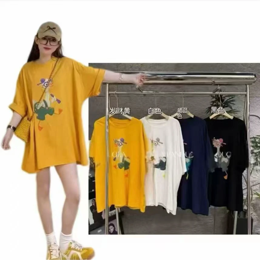 设计感百搭卡通印花中长款大衫短袖