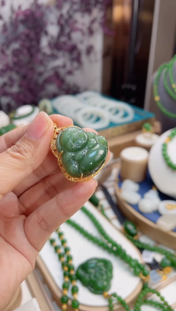 【闪购商品】和田玉吊坠18K金镶嵌猫眼 佛公