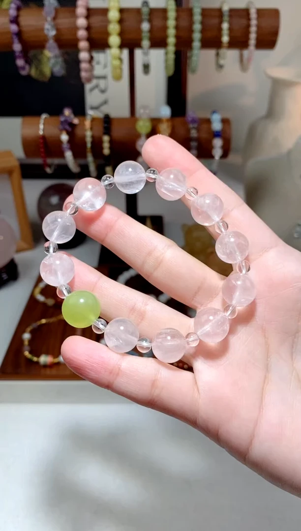 水晶手串未镶嵌 粉晶岫玉单珠手串 多样性发一