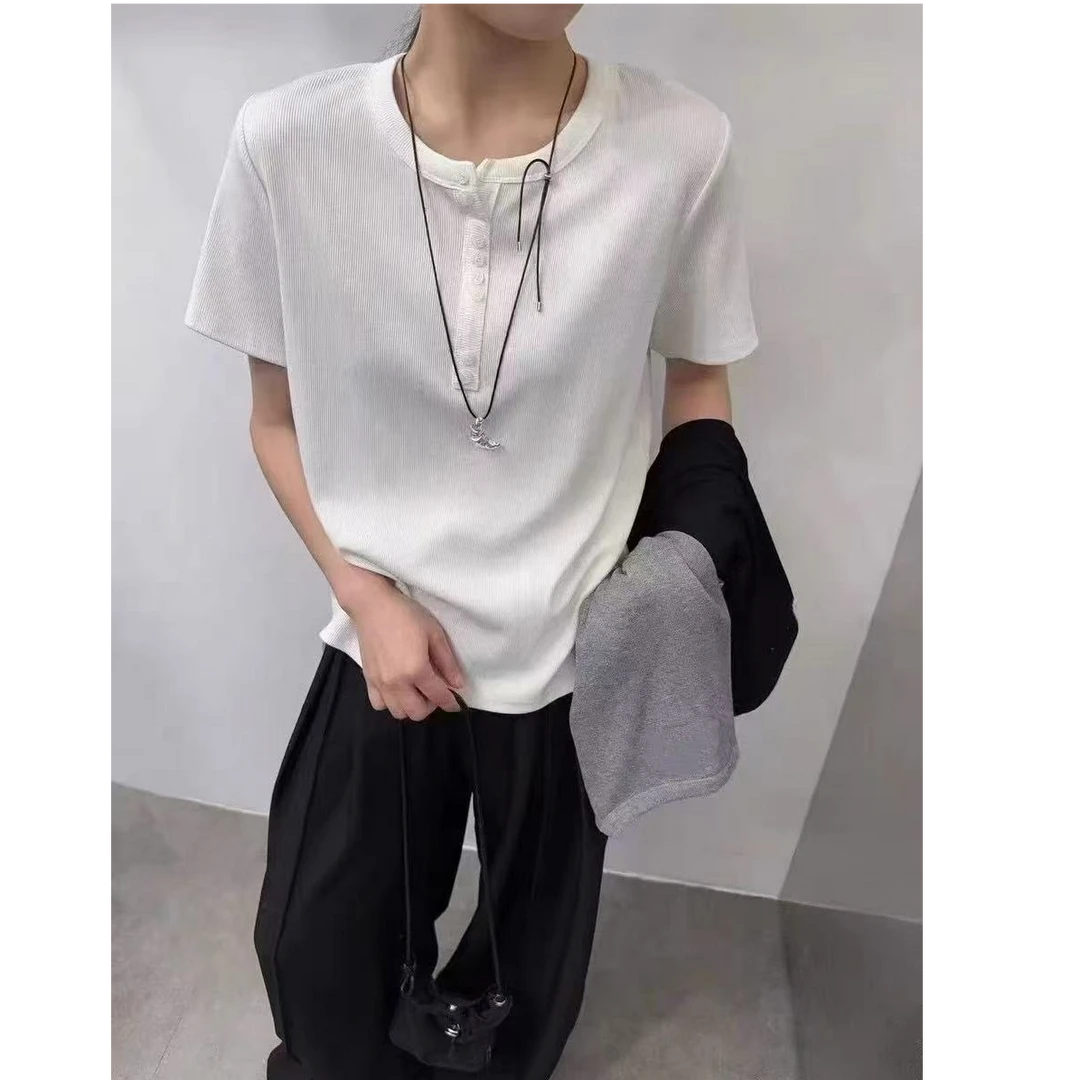 【DD-女装】新款纯色棉T恤显瘦时尚休闲百搭夏季圆领