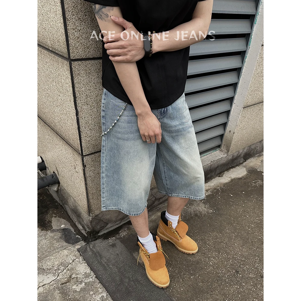 2025夏季新款直筒七分裤潮牌美式复古阔腿百搭短裤四色宽松休闲裤