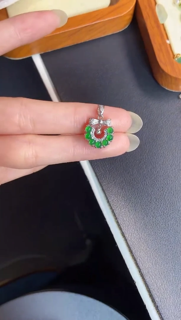 吊坠(不含链)银S925镶嵌翡翠天然A货翡翠
