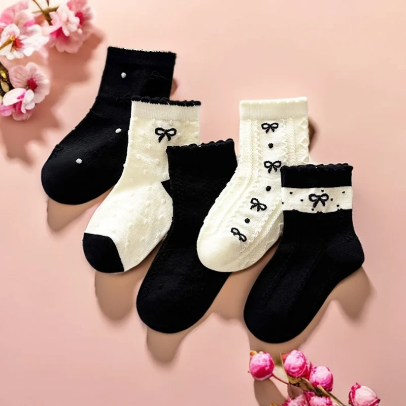 爱嘀嗒儿童袜子春秋款女童宝宝精梳棉可爱蝴蝶结吸汗抗起球中筒袜