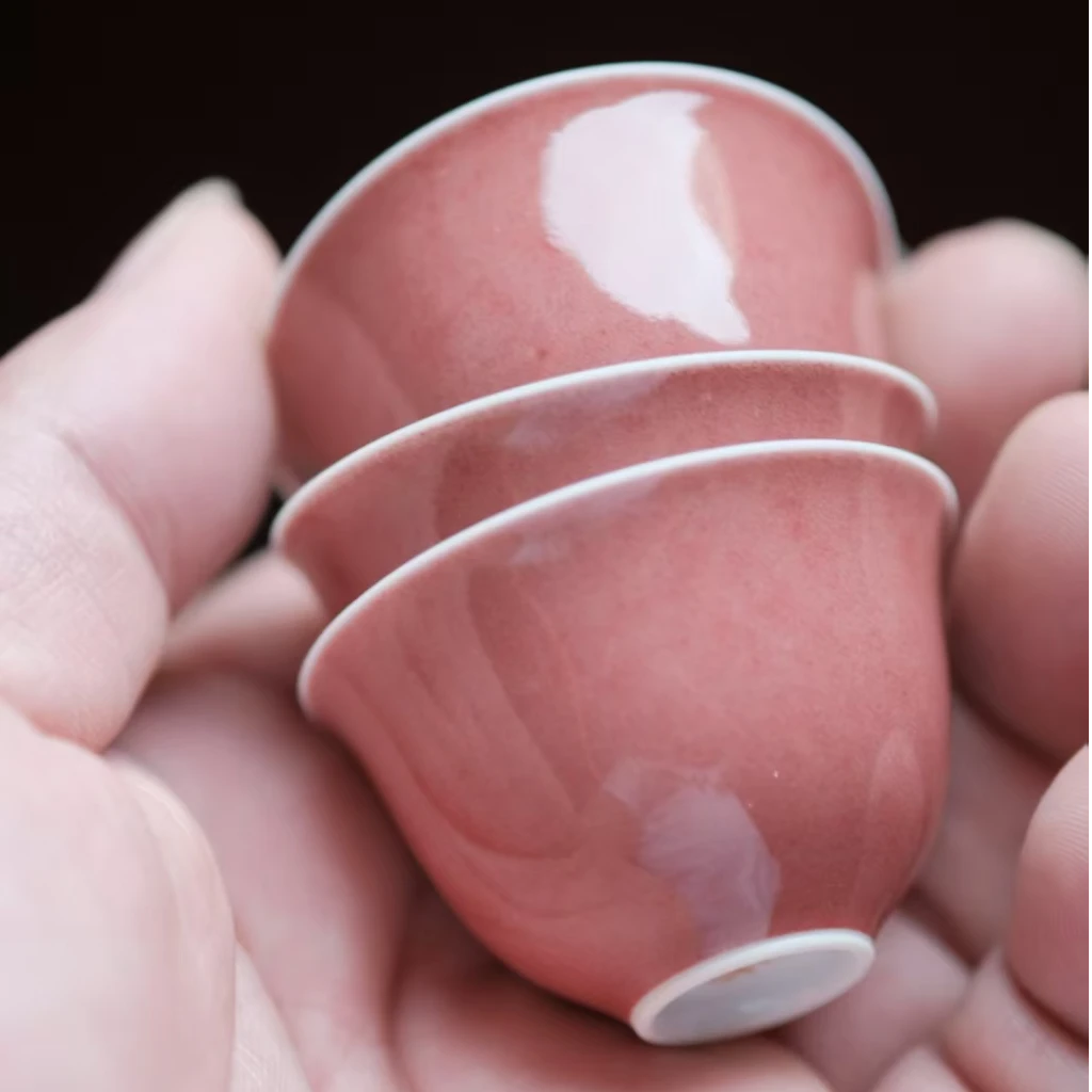 树见造物专属×半斋丨《豇豆红-功夫小杯三只》中式 手工 茶道