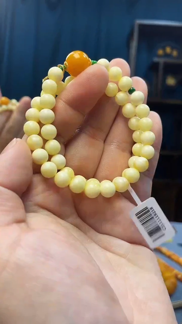 手链琥珀未镶嵌白蜜双圈手串