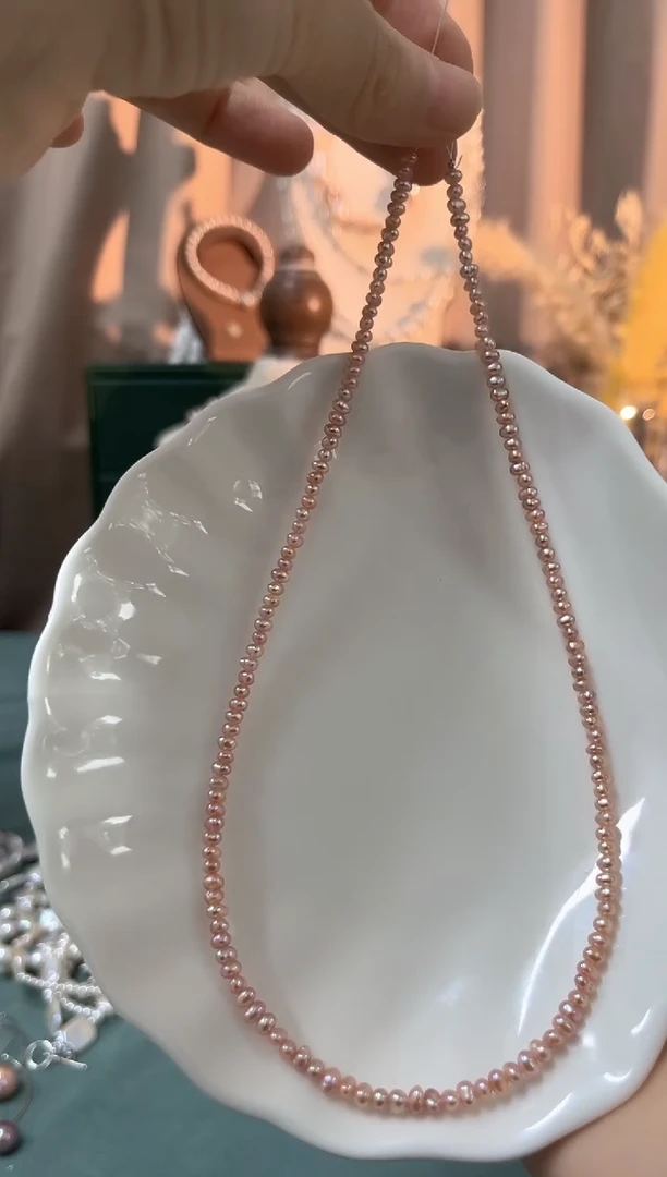 颈饰银S925镶嵌淡水珍珠碎喳喳劲链（40+4cm长）