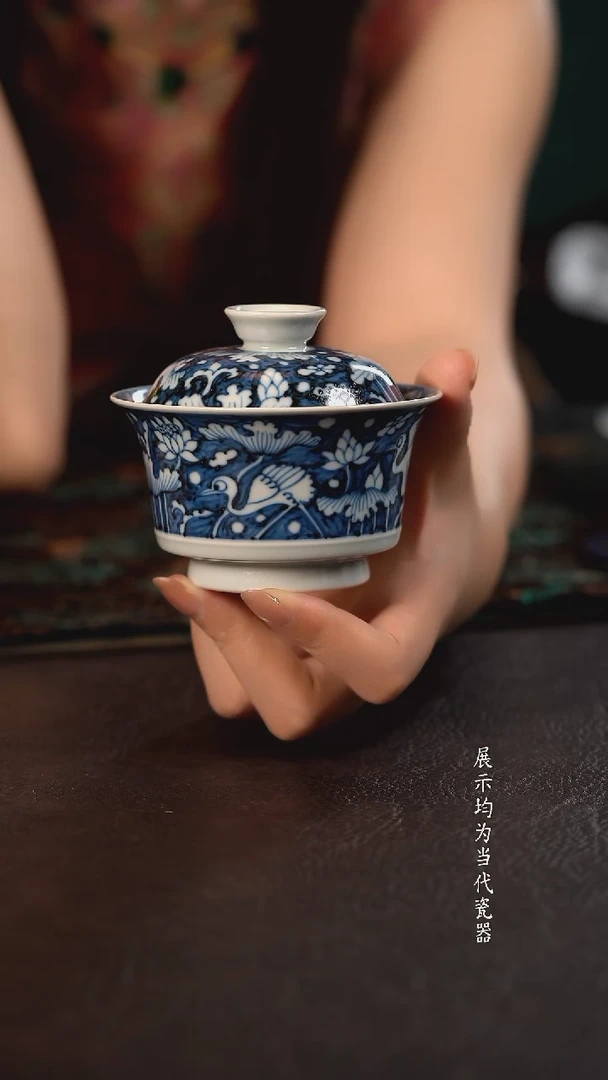 雲山敬古蓝地一路莲科大马蹄盖碗