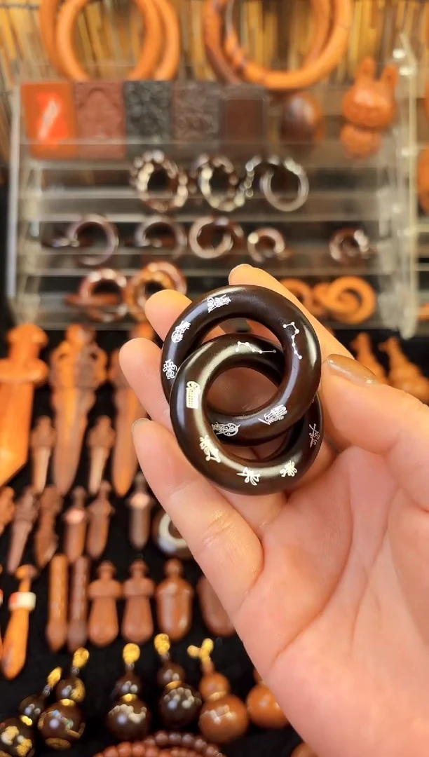 雷枣木玉化  单面镶银五雷五路乾坤圈 2.5