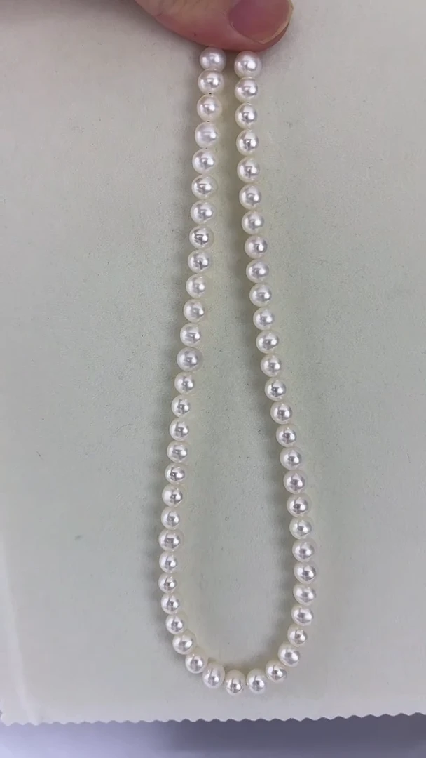 淡水珍珠银S925镶嵌颈饰天然珍珠极光无核项链约7-8几乎无暇