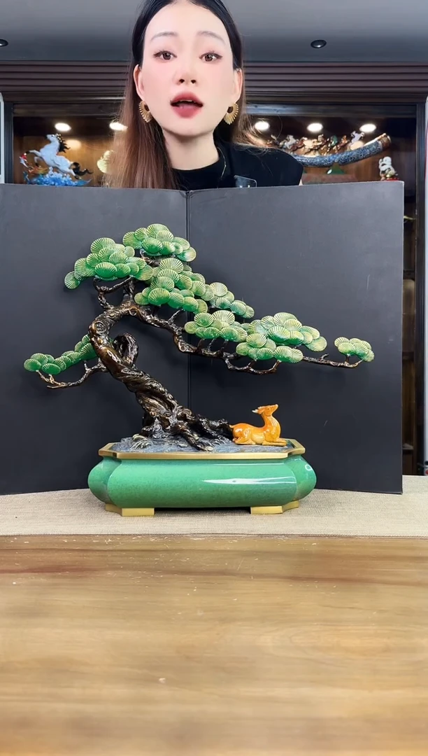 黄铜用****8青松纳福 黄铜罗汉松盆景