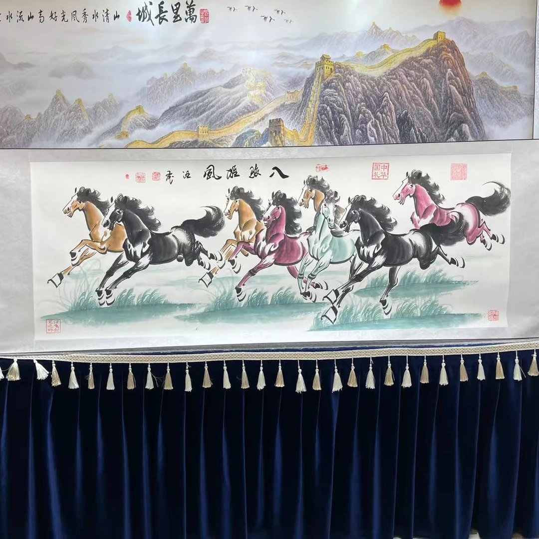 汪飞国画/八骏雄风/小六尺卷轴
