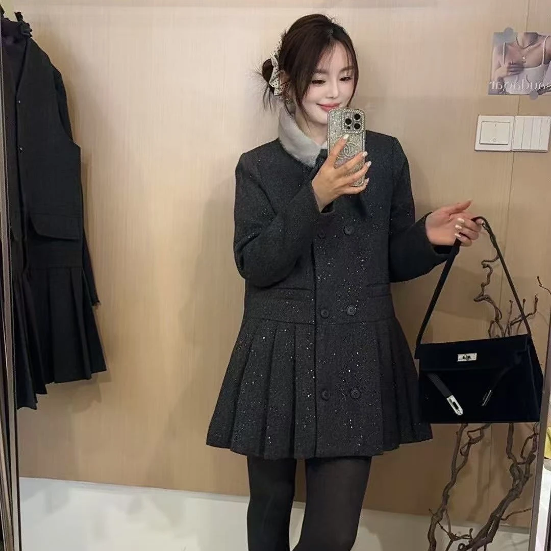 28172晚安莉莉丝~围脖款雨雨大小姐百褶小香风连衣裙