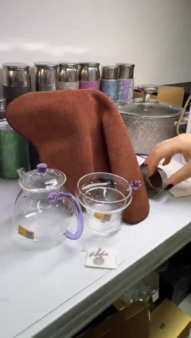 @@禾器晶彩清莲壶浅紫色+奉珠茶漏浅紫色+福字茶巾