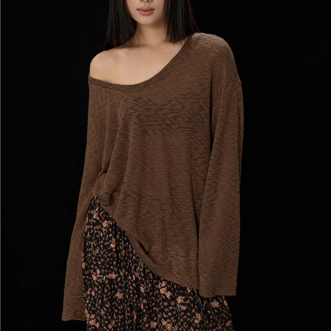 HTT小众设计感原创百搭纯色V领上衣5121353