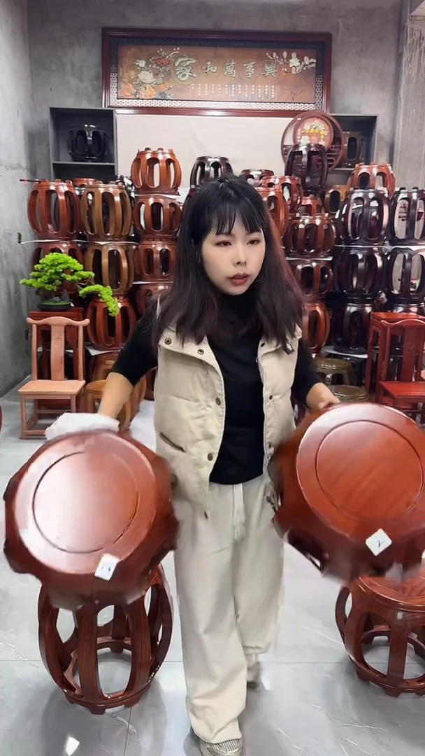 【闪购商品】花梨木类家具花梨色 小号鼓凳一对2号