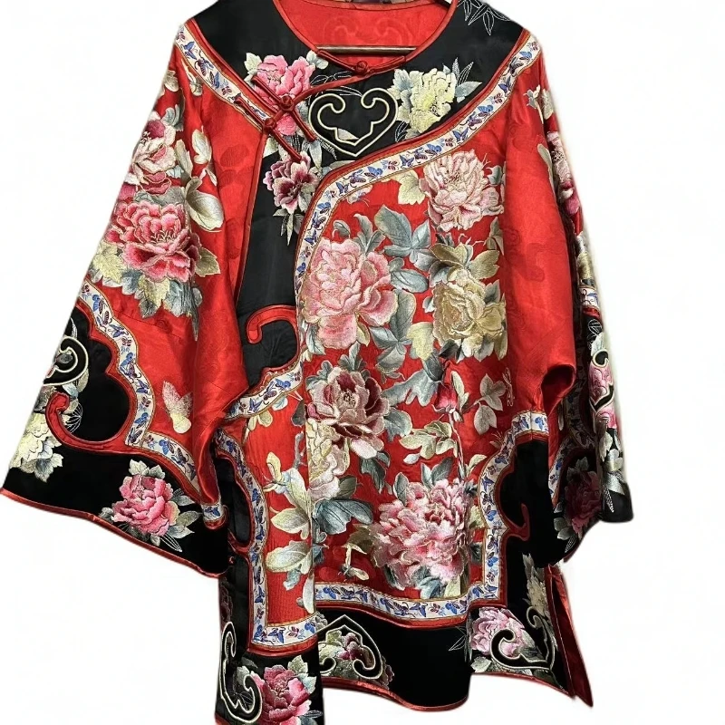 瑜玥传琦原创新款香云纱百花齐放重工刺绣清国风新中式汉服女上衣